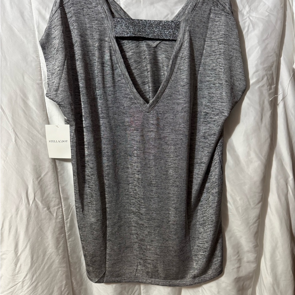 Stella & Dot Gray Relaxed Short Sleeve Tee